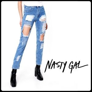NG “I got trouble” distressed mom jeans